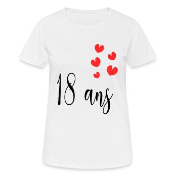 18 ANS. 18e ANNIVERSAIRE. ANNIVERSAIRE 18 ANS. 18 - T-shirt respirant Femme - blanc - Devant - AI Model Female 172 dark (172cm)