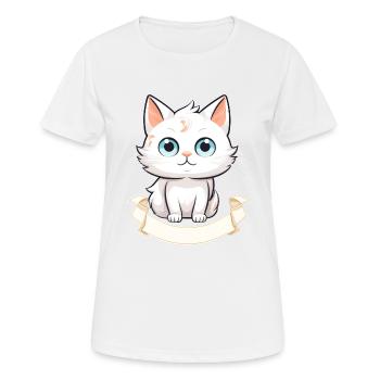 Katze mit Namensschild - Frauen T-Shirt atmungsaktiv - Weiß - Vorne - AI Model Female 172 dark (172cm)