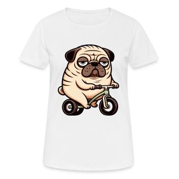 Lustiger Mops Hund auf Fahrrad Dreirad Laufrad - Frauen T-Shirt atmungsaktiv - Weiß - Vorne - AI Model Female 172 dark (172cm)