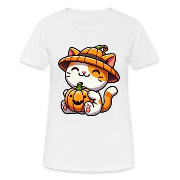 Lunatique Halloween chat citrouille chapeau - T-shirt respirant Femme - blanc - Devant - AI Model Female 172 dark (172cm)