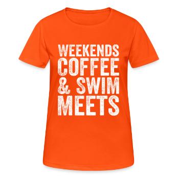 Weekends Coffee And Swim Meets - Coffee Lover - T-shirt respirant Femme - orange néon - Devant - AI Model Female 172 dark (172cm)