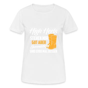 Landwirtin Shirt · Traktor · Frau · Gummistiefel - Frauen T-Shirt atmungsaktiv - Weiß - Vorne - AI Model Female 172 dark (172cm)