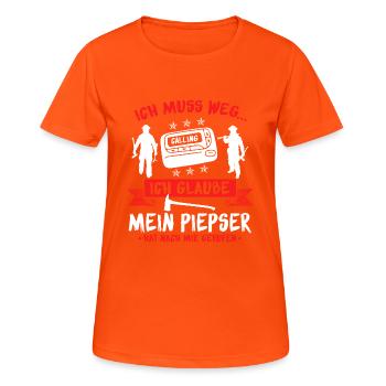 Feuerwehr Brandbekämpfung Geschenk · ich muss weg - Frauen T-Shirt atmungsaktiv - Neonorange - Vorne - AI Model Female 172 dark (172cm)