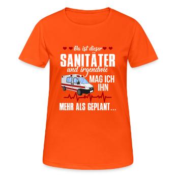 Paramedic Rescue Service Gift · I like him - Women's Breathable T-Shirt - neon orange - Front - AI Model Female 172 dark (172cm)