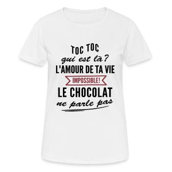 Humour chocolat - Toc toc qui est là - T-shirt respirant Femme - blanc - Devant - AI Model Female 172 dark (172cm)