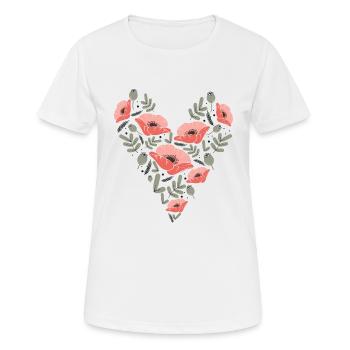 amour coeur fleurs de coquelicot - T-shirt respirant Femme - blanc - Devant - AI Model Female 172 dark (172cm)