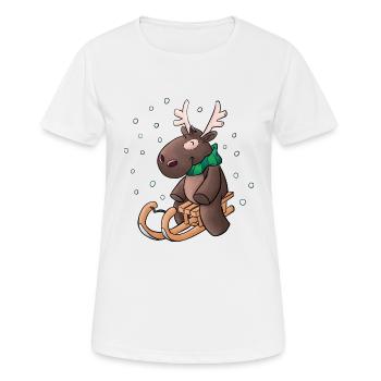 Elch - Kuschelelch mit Schlitten - Frauen T-Shirt atmungsaktiv - Weiß - Vorne - AI Model Female 172 dark (172cm)