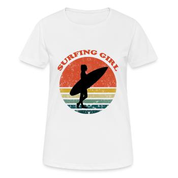 Surfing Girl at the Beach Surfboard Surf Retro - T-shirt respirant Femme - blanc - Devant - AI Model Female 172 dark (172cm)