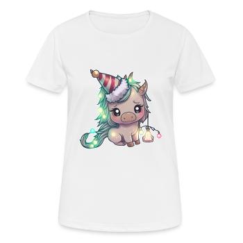 Licorne avec chapeau de Noël, tenue mignonne - T-shirt respirant Femme - blanc - Devant - AI Model Female 172 dark (172cm)