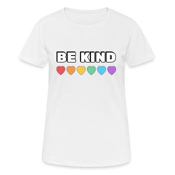 Sei freundlich Regenbogenherzen LGBT Stolz - Frauen T-Shirt atmungsaktiv - Weiß - Vorne - AI Model Female 172 dark (172cm)