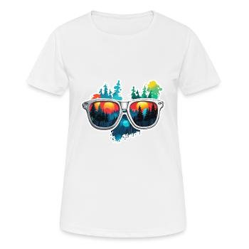 Sonnenbrille / Reflektion / Wald / Spiegelung - Frauen T-Shirt atmungsaktiv - Weiß - Vorne - AI Model Female 172 dark (172cm)