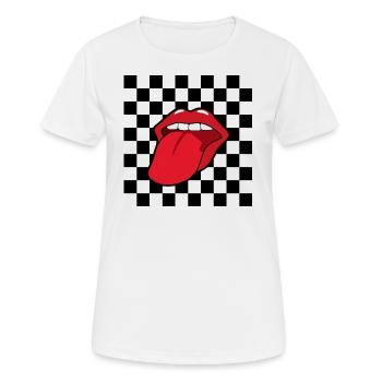 La bouche avec la langue avant les motifs de carreaux - T-shirt respirant Femme - blanc - Devant - AI Model Female 172 dark (172cm)