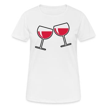 2 Rotweingläser (Rotwein / Wein / Rund Zu / 2C) - Frauen T-Shirt atmungsaktiv - Weiß - Vorne - AI Model Female 172 dark (172cm)