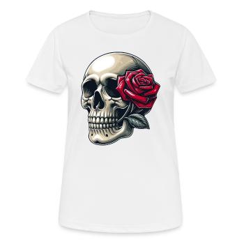 Skull mit Rose zwischen den Zähnen - Frauen T-Shirt atmungsaktiv - Weiß - Vorne - AI Model Female 172 dark (172cm)