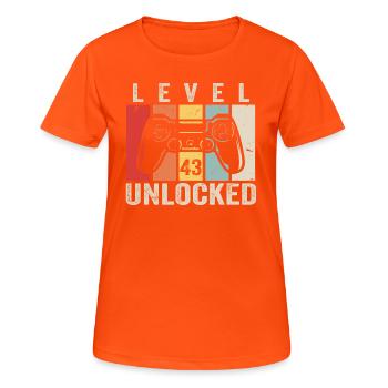 Level 43 Unlocked 43 Jahre Geburtstag Geschenk - Frauen T-Shirt atmungsaktiv - Neonorange - Vorne - AI Model Female 172 dark (172cm)