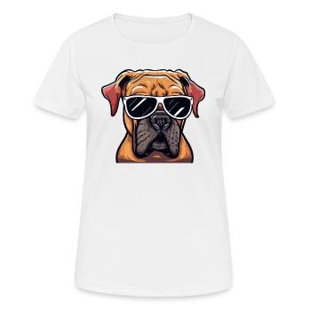 Boxerhund mit Sonnenbrille - Frauen T-Shirt atmungsaktiv - Weiß - Vorne - AI Model Female 172 dark (172cm)