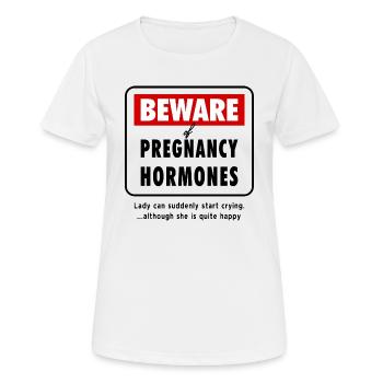 Méfiez-vous des hormones de grossesse Humour de grossesse de bébé - T-shirt respirant Femme - blanc - Devant - AI Model Female 172 dark (172cm)