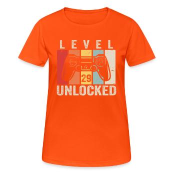 Level 29 Unlocked 29 Year Old Birthday Gift - Women's Breathable T-Shirt - neon orange - Front - AI Model Female 172 dark (172cm)