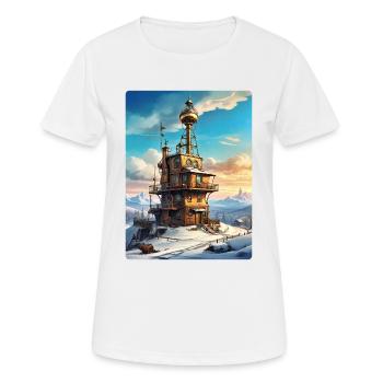 Steampunk Winterlandschaft mit Funkturm 1.4 - Frauen T-Shirt atmungsaktiv - Weiß - Vorne - AI Model Female 172 dark (172cm)