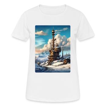 Steampunk Winterlandschaft mit Funkturm 1.11 - Frauen T-Shirt atmungsaktiv - Weiß - Vorne - AI Model Female 172 dark (172cm)