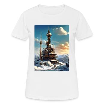 Steampunk Winterlandschaft mit Funkturm 1.12 - Frauen T-Shirt atmungsaktiv - Weiß - Vorne - AI Model Female 172 dark (172cm)
