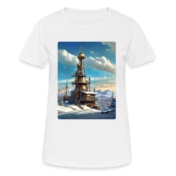 Steampunk Winterlandschaft mit Funkturm 1.17 - Frauen T-Shirt atmungsaktiv - Weiß - Vorne - AI Model Female 172 dark (172cm)