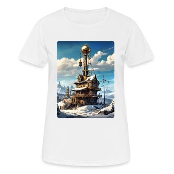 Steampunk Winterlandschaft mit Funkturm 1.1 - Frauen T-Shirt atmungsaktiv - Weiß - Vorne - AI Model Female 172 dark (172cm)