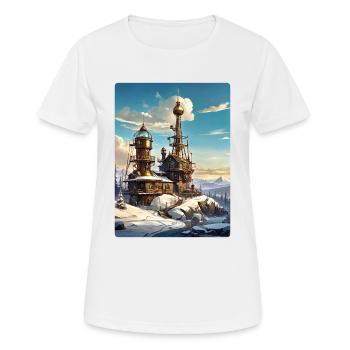 Steampunk Winterlandschaft mit Funkturm 1.6 - Frauen T-Shirt atmungsaktiv - Weiß - Vorne - AI Model Female 172 dark (172cm)