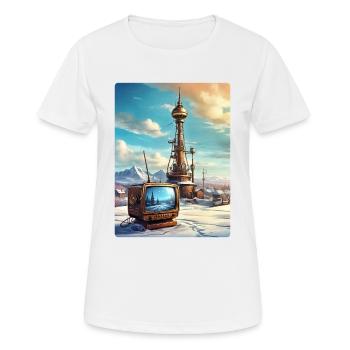 Steampunk Winterlandschaft mit Funkturm 1.3 - Frauen T-Shirt atmungsaktiv - Weiß - Vorne - AI Model Female 172 dark (172cm)