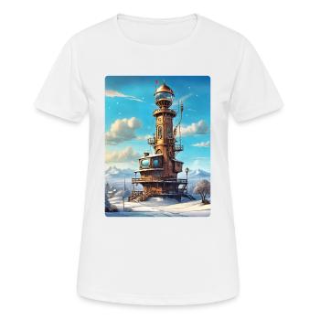 Steampunk Winterlandschaft mit Funkturm 1.18 - Frauen T-Shirt atmungsaktiv - Weiß - Vorne - AI Model Female 172 dark (172cm)