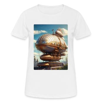 Steampunk Luftschiff 1.2 - Frauen T-Shirt atmungsaktiv - Weiß - Vorne - AI Model Female 172 dark (172cm)