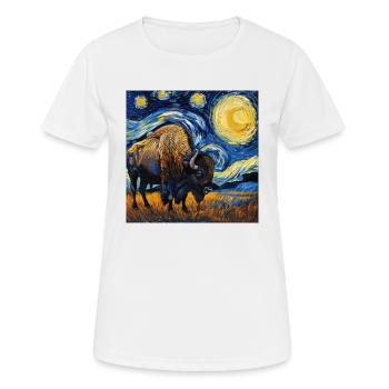 Bison, Buffalo, Animal, Van Gogh, Starry Night - Women's Breathable T-Shirt - white - Front - AI Model Female 172 dark (172cm)