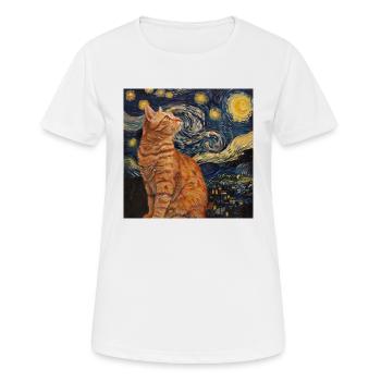 Katze, katzenmotiv, van gogh, sternennacht - Frauen T-Shirt atmungsaktiv - Weiß - Vorne - AI Model Female 172 dark (172cm)