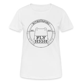 Kitesurfing Fly High Kiteboard black - Women's Breathable T-Shirt - white - Front - AI Model Female 172 dark (172cm)