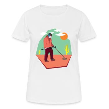 Sondler in der Wueste auf Schatzsuche mit Sonde - Frauen T-Shirt atmungsaktiv - Weiß - Vorne - AI Model Female 172 dark (172cm)