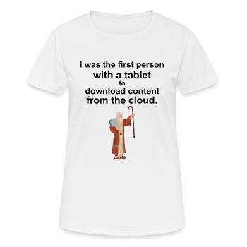 Moses first person with tablet download from cloud - Frauen T-Shirt atmungsaktiv - Weiß - Vorne - AI Model Female 172 dark (172cm)