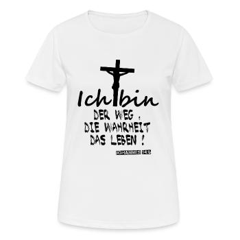 Ich bin der Weg und -die Wahrheit- und das Leben - Frauen T-Shirt atmungsaktiv - Weiß - Vorne - AI Model Female 172 dark (172cm)