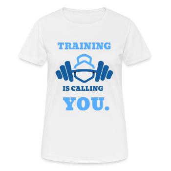 Bodybilding Gym T-Shirt - Frauen T-Shirt atmungsaktiv - Weiß - Vorne - AI Model Female 172 dark (172cm)