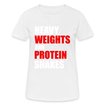 Schwere Gewichte und Proteinshakes - Frauen T-Shirt atmungsaktiv - Weiß - Vorne - AI Model Female 172 dark (172cm)