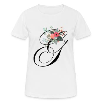 Buchstabe g blumig - Frauen T-Shirt atmungsaktiv - Weiß - Vorne - AI Model Female 172 dark (172cm)