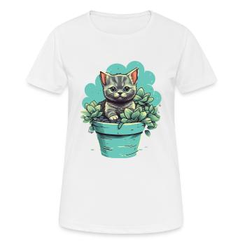 Chaton mignon dans un pot de fleurs avec des plantes succulentes - T-shirt respirant Femme - blanc - Devant - AI Model Female 172 dark (172cm)
