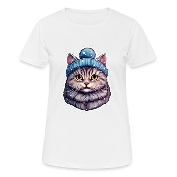 Chat avec chapeau à pompon - T-shirt respirant Femme - blanc - Devant - AI Model Female 172 dark (172cm)