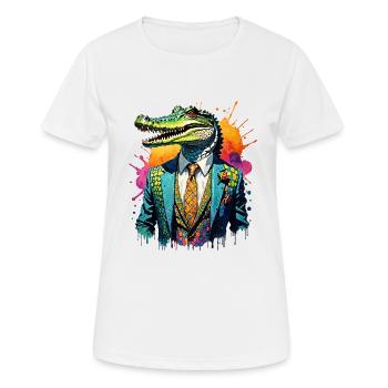 Krokodil im Anzug - Frauen T-Shirt atmungsaktiv - Weiß - Vorne - AI Model Female 172 dark (172cm)