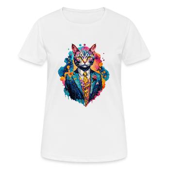 Katze im Anzug - Frauen T-Shirt atmungsaktiv - Weiß - Vorne - AI Model Female 172 dark (172cm)