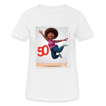 Femme heureuse dans ses 50 ans - T-shirt respirant Femme - blanc - Devant - AI Model Female 172 dark (172cm)