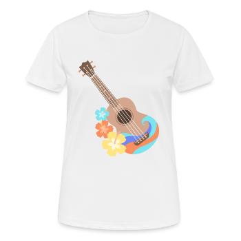 Ukulélé marron motif vague avec fleurs d'Hibiscus - T-shirt respirant Femme - blanc - Devant - AI Model Female 172 dark (172cm)