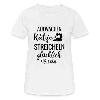 Katze streicheln glücklich sein - Frauen T-Shirt atmungsaktiv - Weiß - Vorne - AI Model Female 172 dark (172cm)