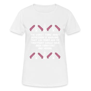 Die Behandlung Lustig Depressive und Lustig Gesche - Frauen T-Shirt atmungsaktiv - Weiß - Vorne - AI Model Female 172 dark (172cm)