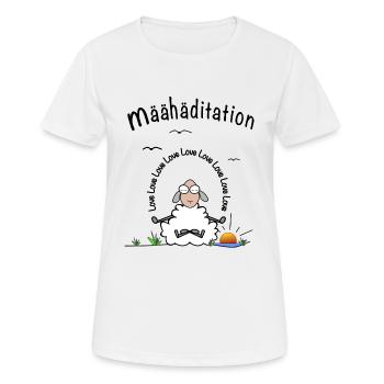 Meditation lustig in Schaf-Sprache geschrieben - Frauen T-Shirt atmungsaktiv - Weiß - Vorne - AI Model Female 172 dark (172cm)