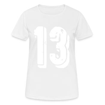 13 Zahl Trikot - Frauen T-Shirt atmungsaktiv - Weiß - Vorne - AI Model Female 172 dark (172cm)